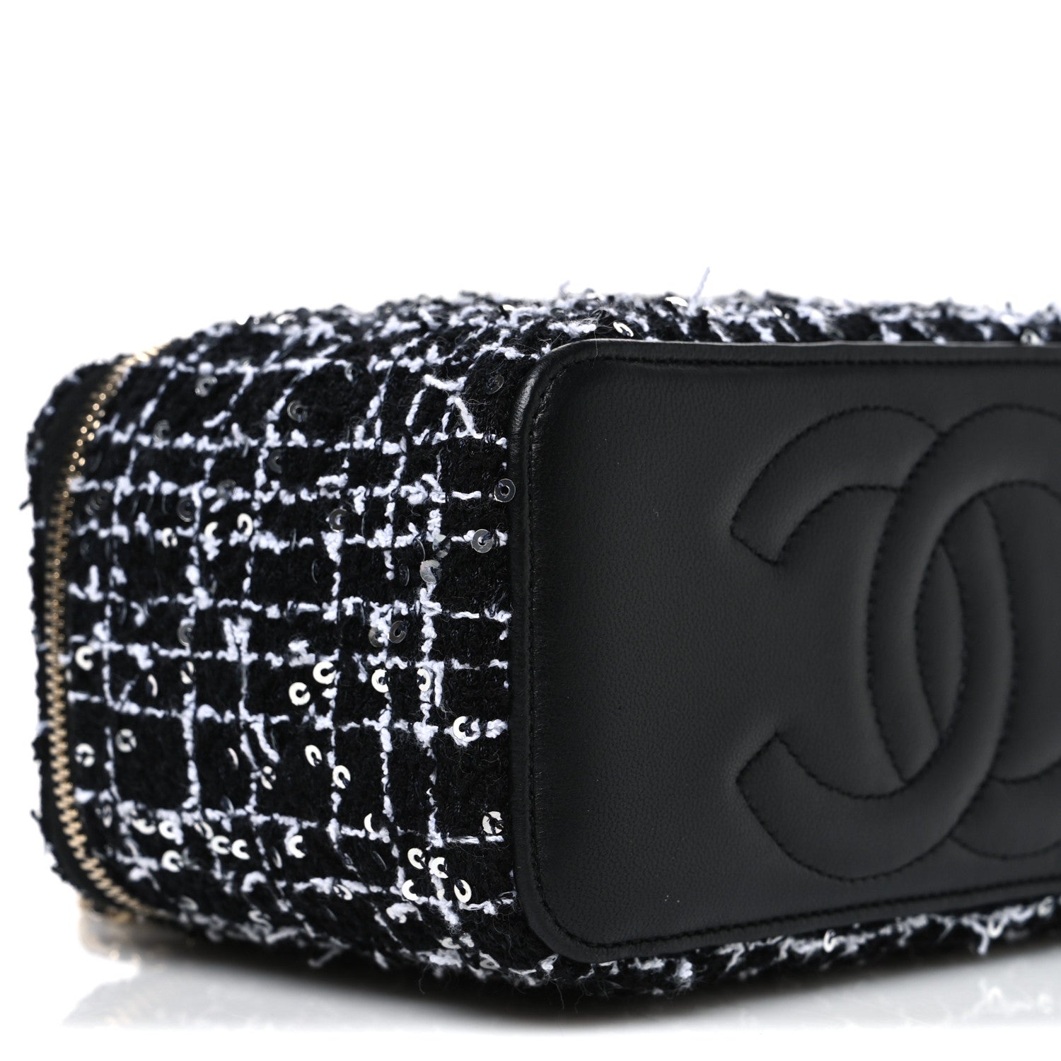 Chanel Tweed Sequin Small Top Handle Vanity Case With Chain Black White 9 of 11