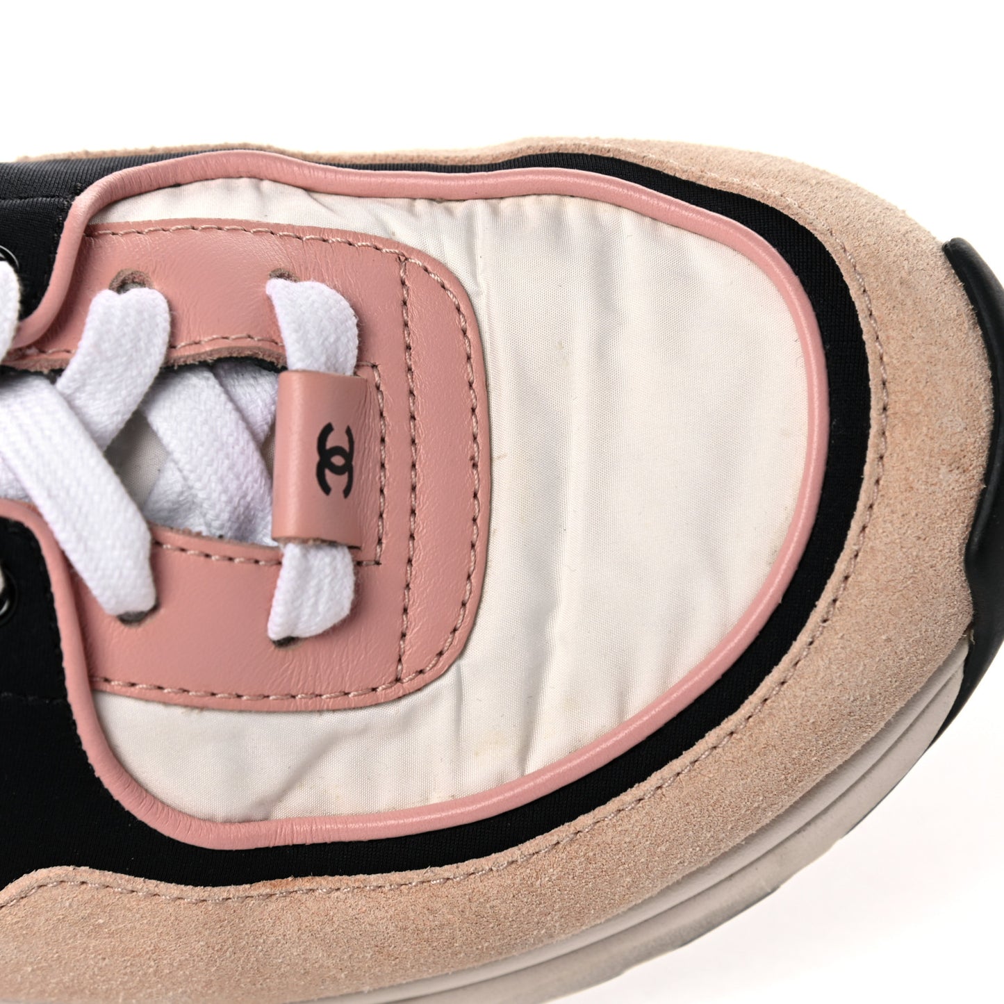 Nylon Lambskin Suede Calfskin CC Sneakers 38 Pink White Black