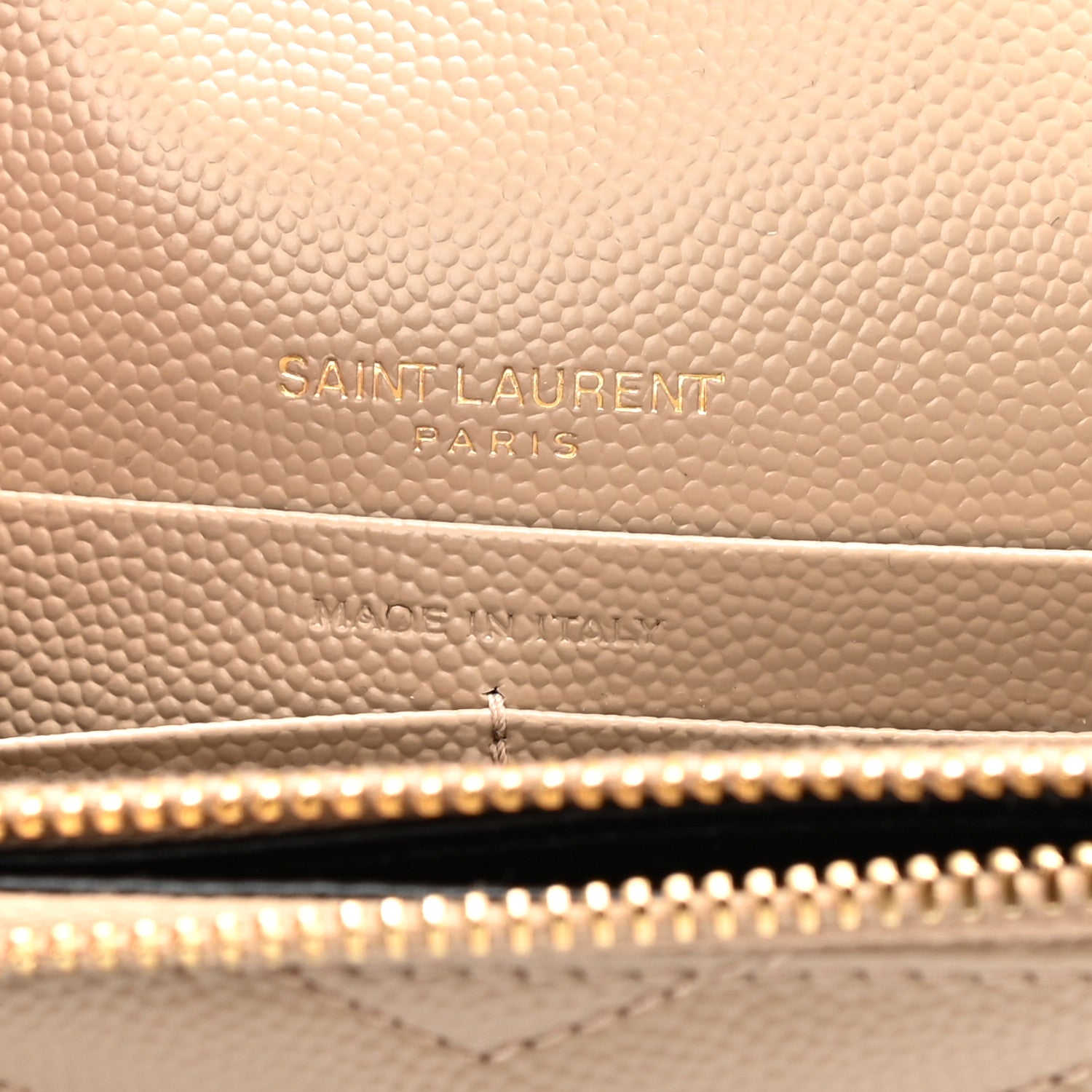 Saint Laurent Grain De Poudre Matelasse Chevron Monogram Envelope Chain Wallet Dark Beige 7 of 9