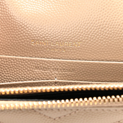 Saint Laurent Grain De Poudre Matelasse Chevron Monogram Envelope Chain Wallet Dark Beige 7 of 9
