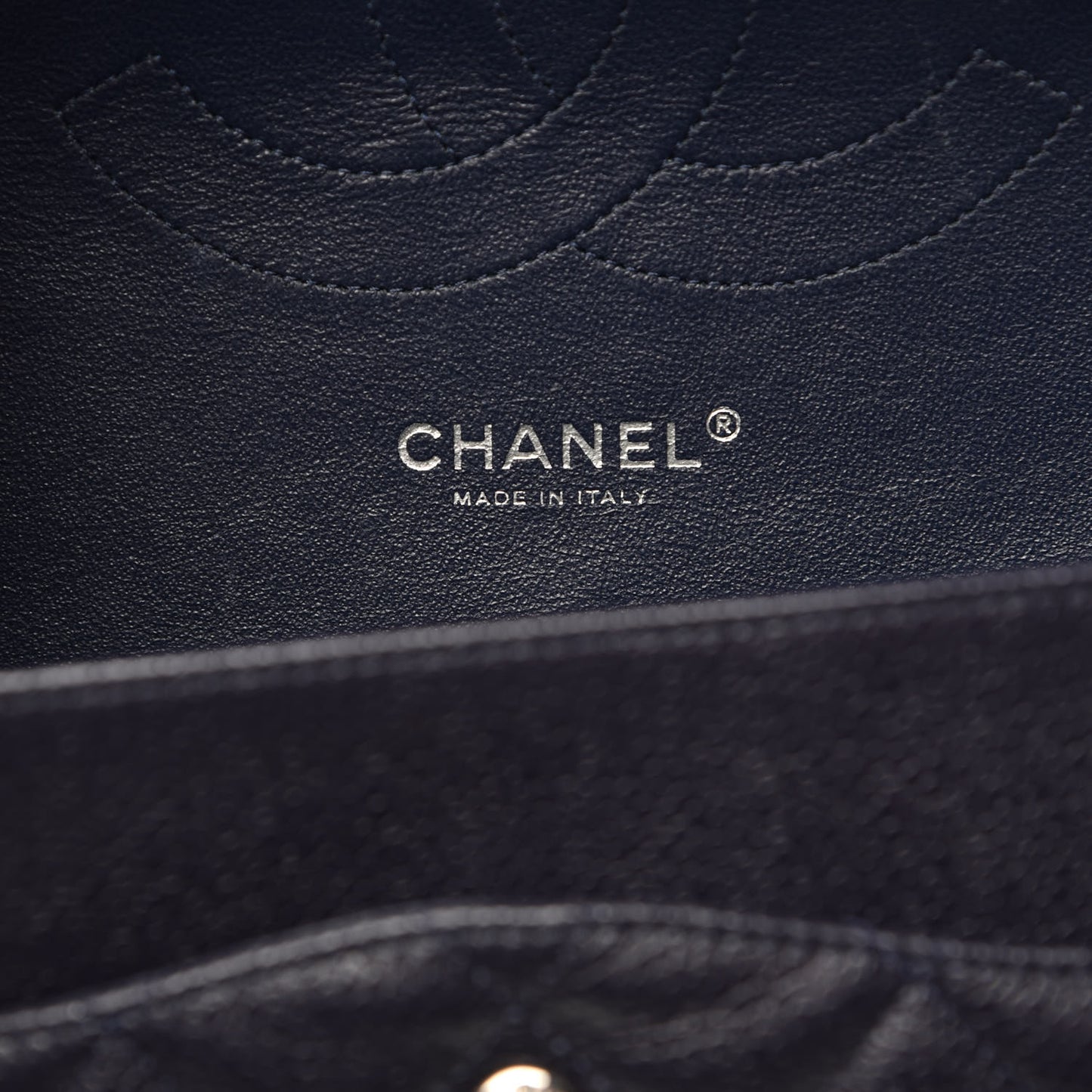 Caviar Quilted Jumbo Double Flap Navy Blue