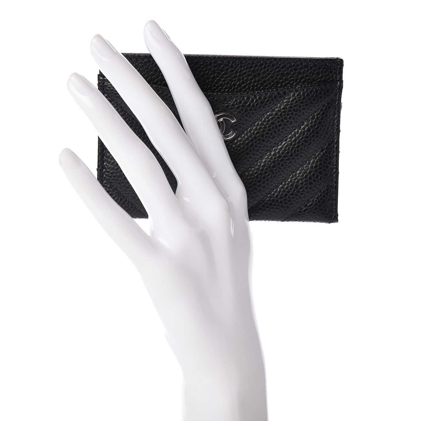 Caviar Chevron Quilted Card Holder Black