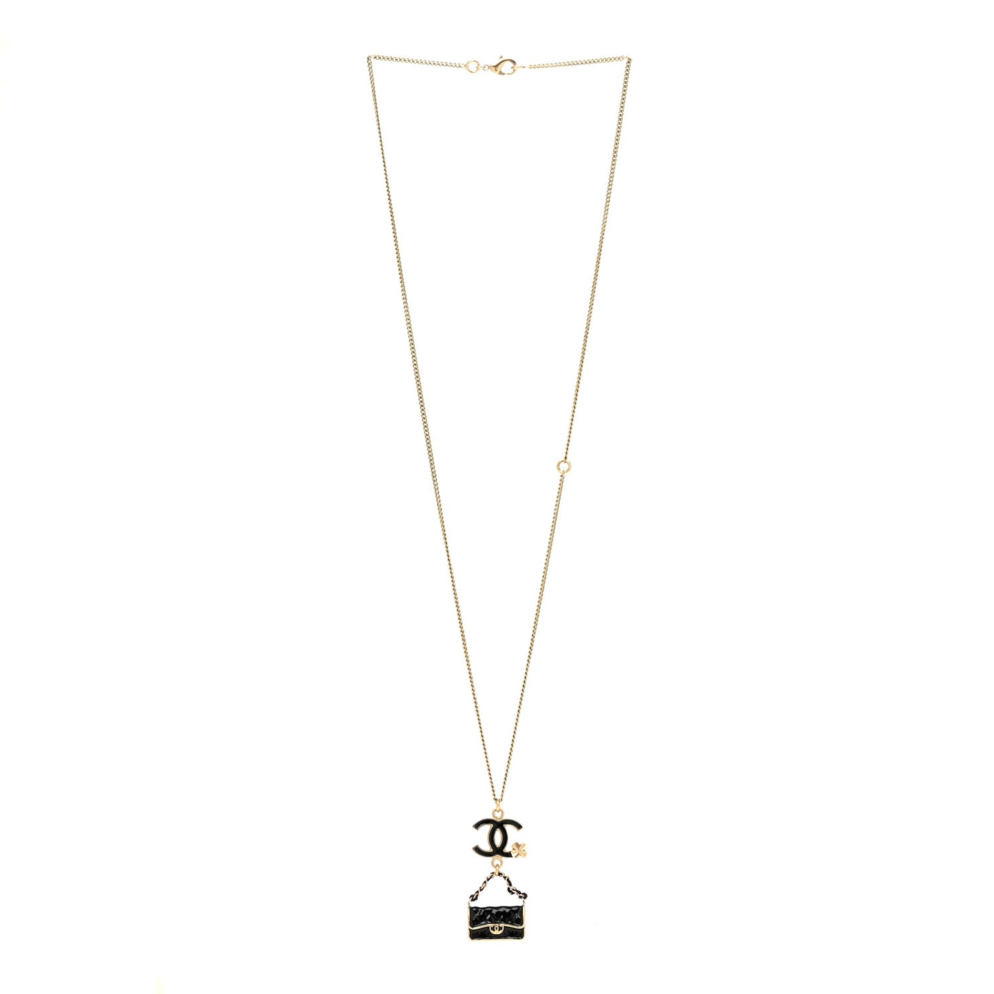 Enamel Charming Chic Classic Flap CC Charm Necklace Black