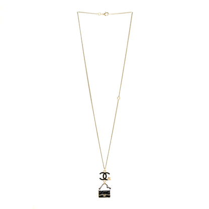 Chanel Enamel Charming Chic Classic Flap CC Charm Necklace Black 3 of 6