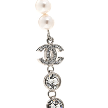 Chanel Pearl Crystal CC Choker Necklace Silver 4 of 5