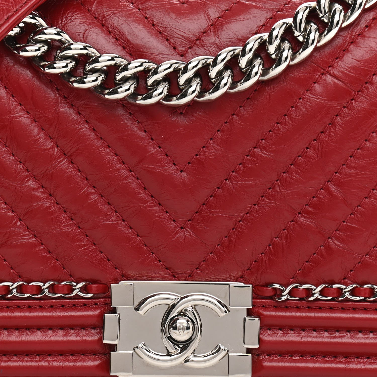Chanel Aged Calfskin Chevron Quilted Medium Jacket Boy Flap Red 8 of 11