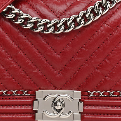 Chanel Aged Calfskin Chevron Quilted Medium Jacket Boy Flap Red 8 of 11