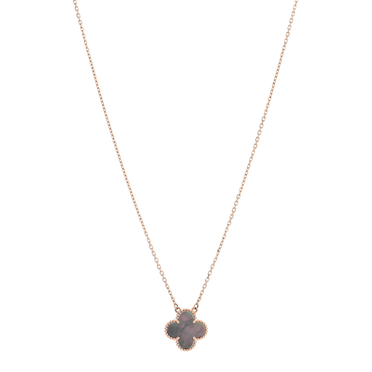 18K Rose Gold Gray Mother of Pearl Vintage Alhambra Pendant Necklace