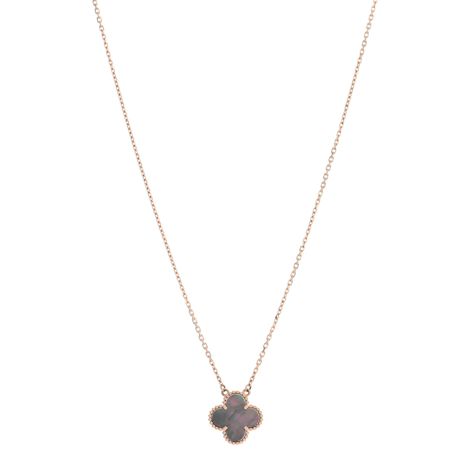 Van Cleef & Arpels 18K Rose Gold Gray Mother of Pearl Vintage Alhambra Pendant Necklace 1 of 5