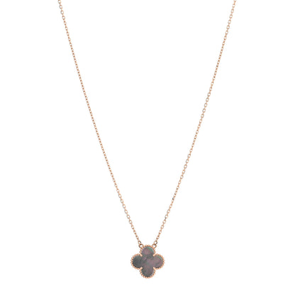 Van Cleef & Arpels 18K Rose Gold Gray Mother of Pearl Vintage Alhambra Pendant Necklace 1 of 5