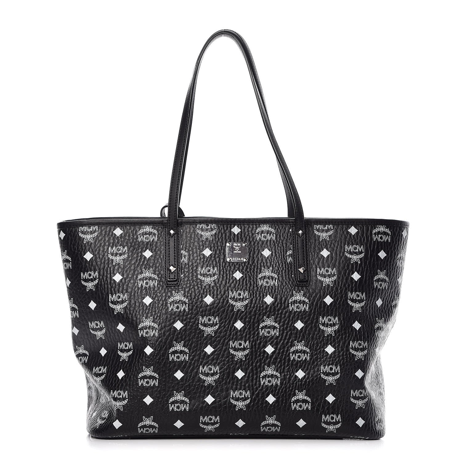 MCM Visetos Medium Anya Zip Top Shopper Tote Black 3 of 10