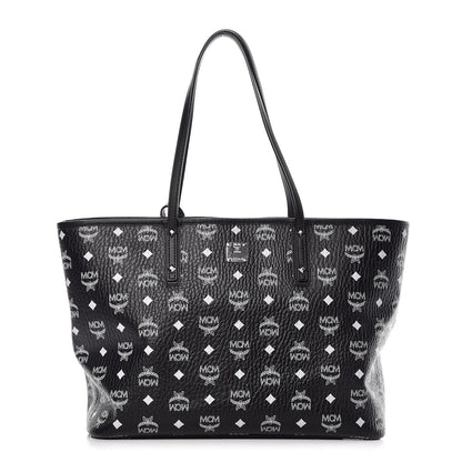 MCM Visetos Medium Anya Zip Top Shopper Tote Black 3 of 10