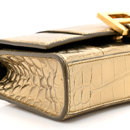 Balenciaga Metallic Calfskin Crocodile Embossed Hourglass Chain Bag Gold 11 of 12