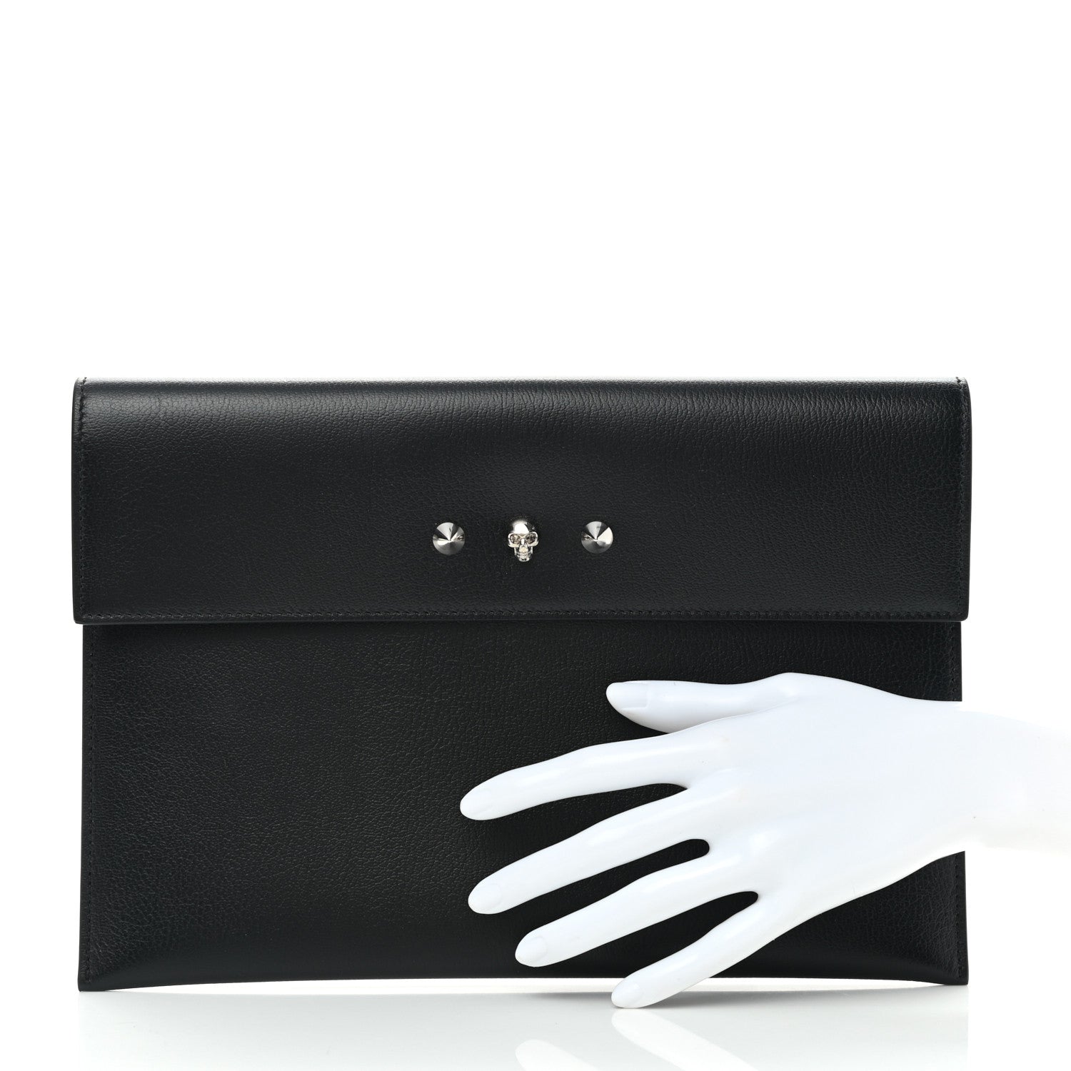 Alexander McQueen Calfskin Skull Stud Envelope Clutch Black 2 of 7