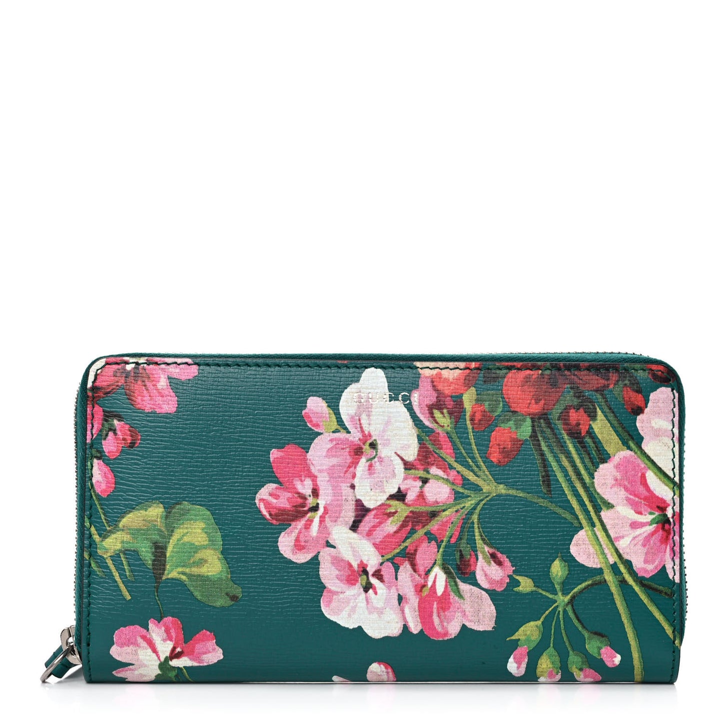 Calfskin Blooms Print Zip Around Wallet Bright Emerald Multicolor