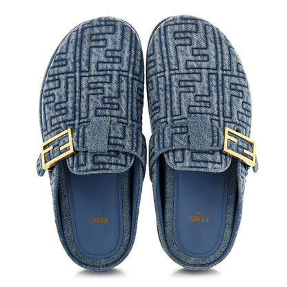 Fendi Denim Jacquard FF Womens Fendi Feel Buckled Mules 40 Blue 5 of 11