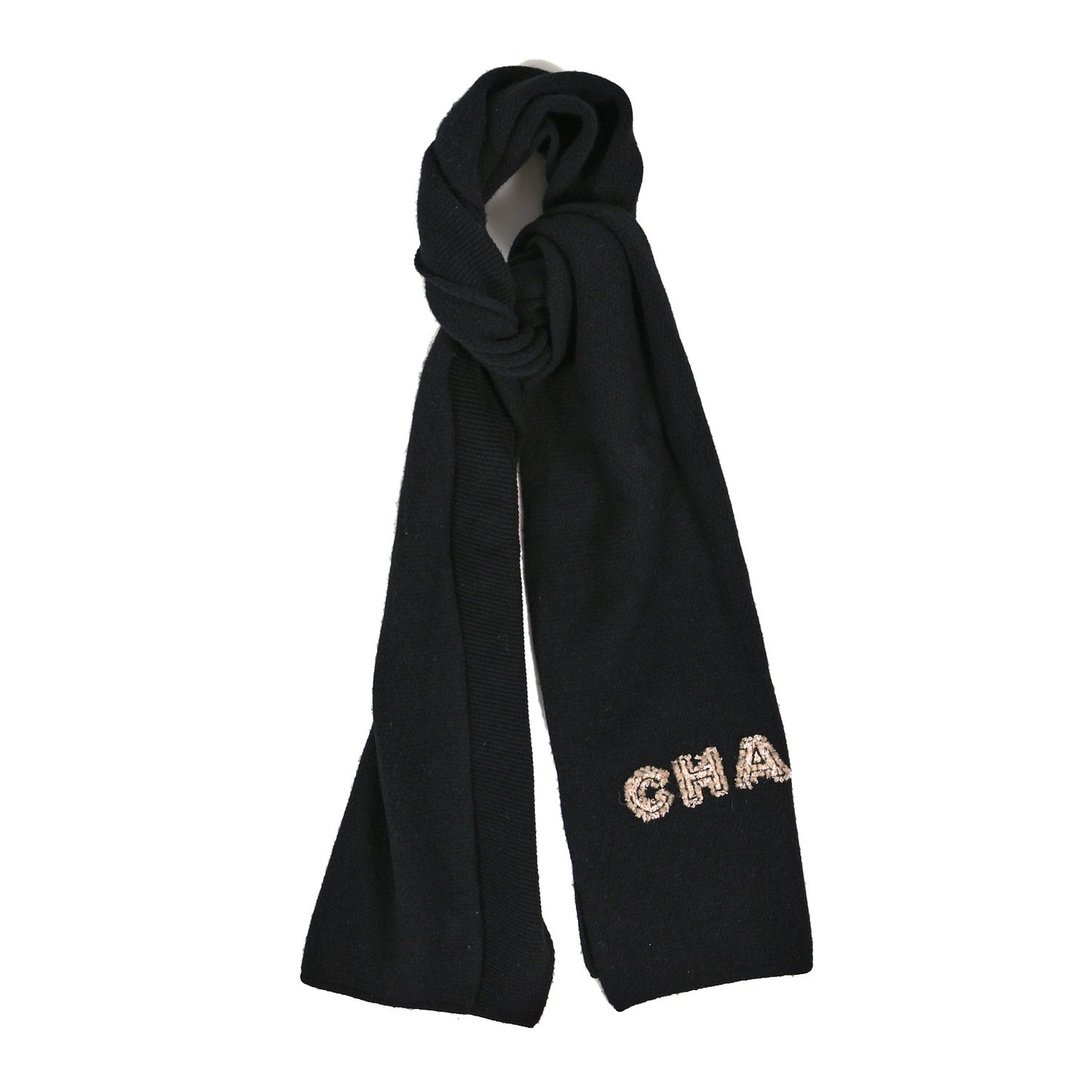 Cashmere Tweed Logo Scarf Black