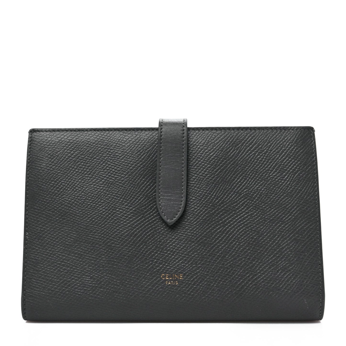 Grained Calfskin Large Multifunction Strap Wallet Medium Grey