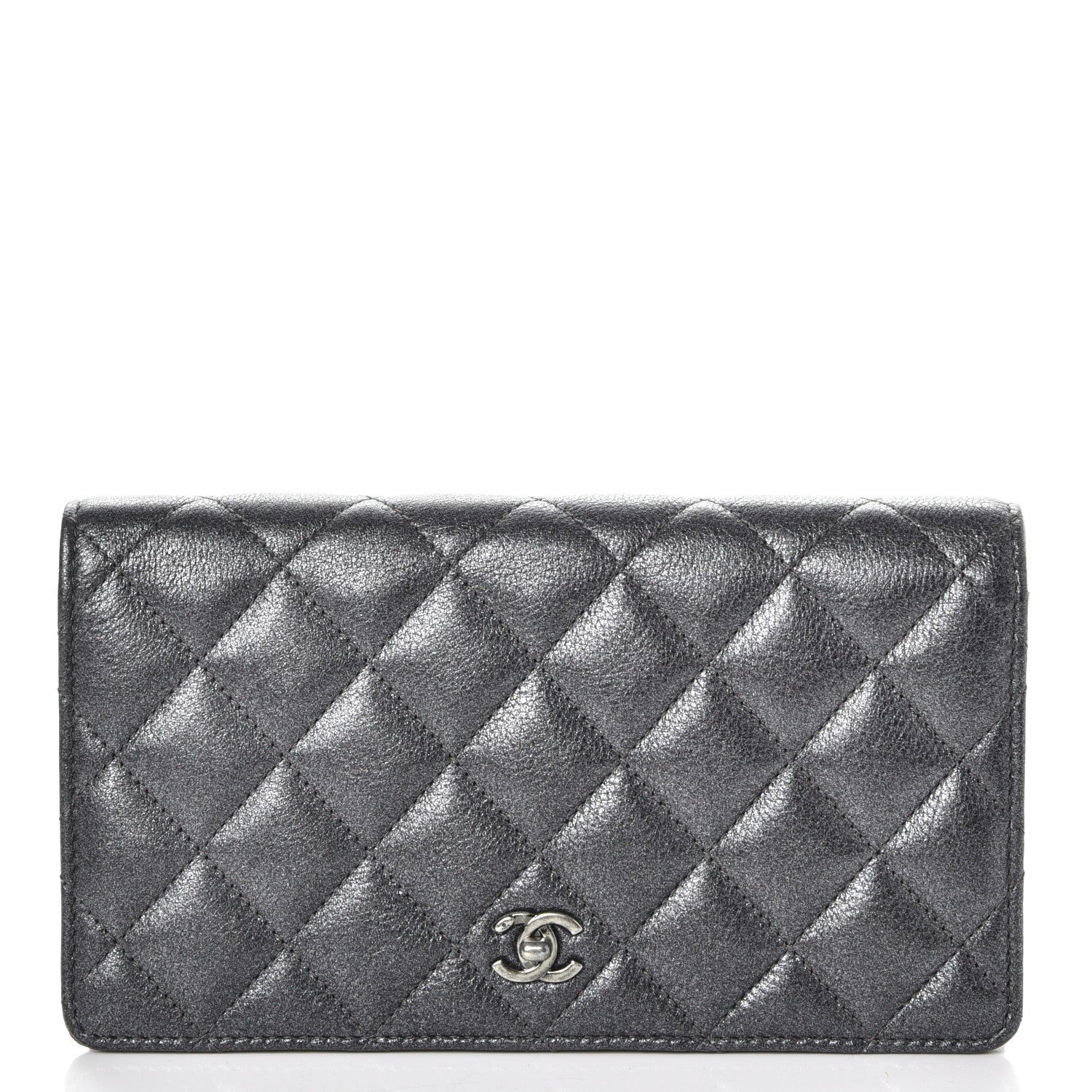 Chanel Metallic Calfskin Quilted Yen Wallet Charcoal 1 of 9