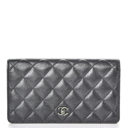 Chanel Metallic Calfskin Quilted Yen Wallet Charcoal 1 of 9