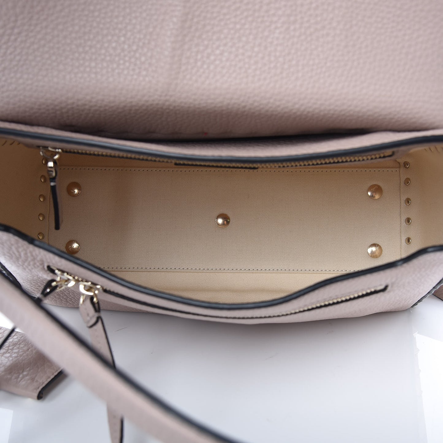 Pebbled Calfskin Rockstud Top Handle Shoulder Bag Poudre