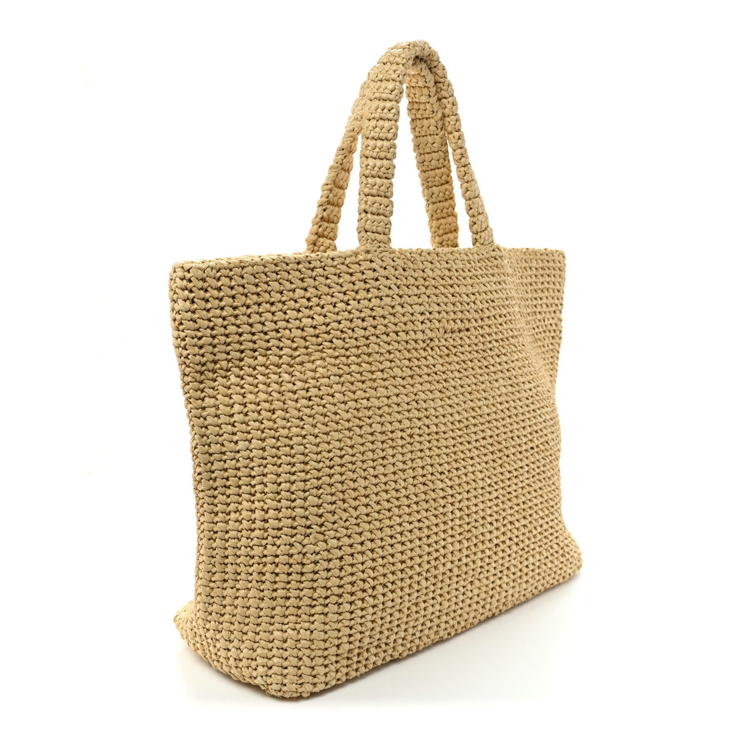 Yarn Raffia Effect Crochet Embroidered Logo Tote Naturale