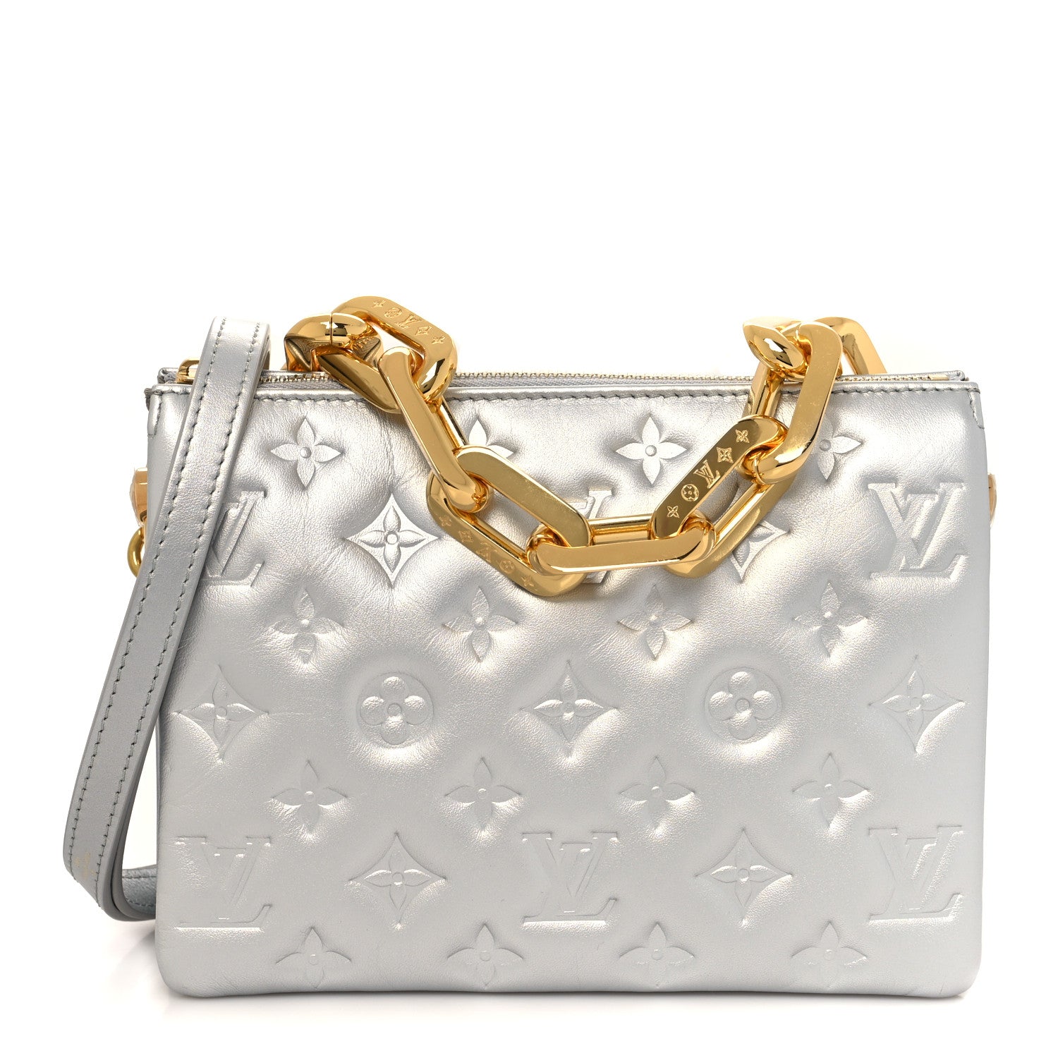 Louis Vuitton Lambskin Embossed Monogram Coussin BB Silver 1 of 8