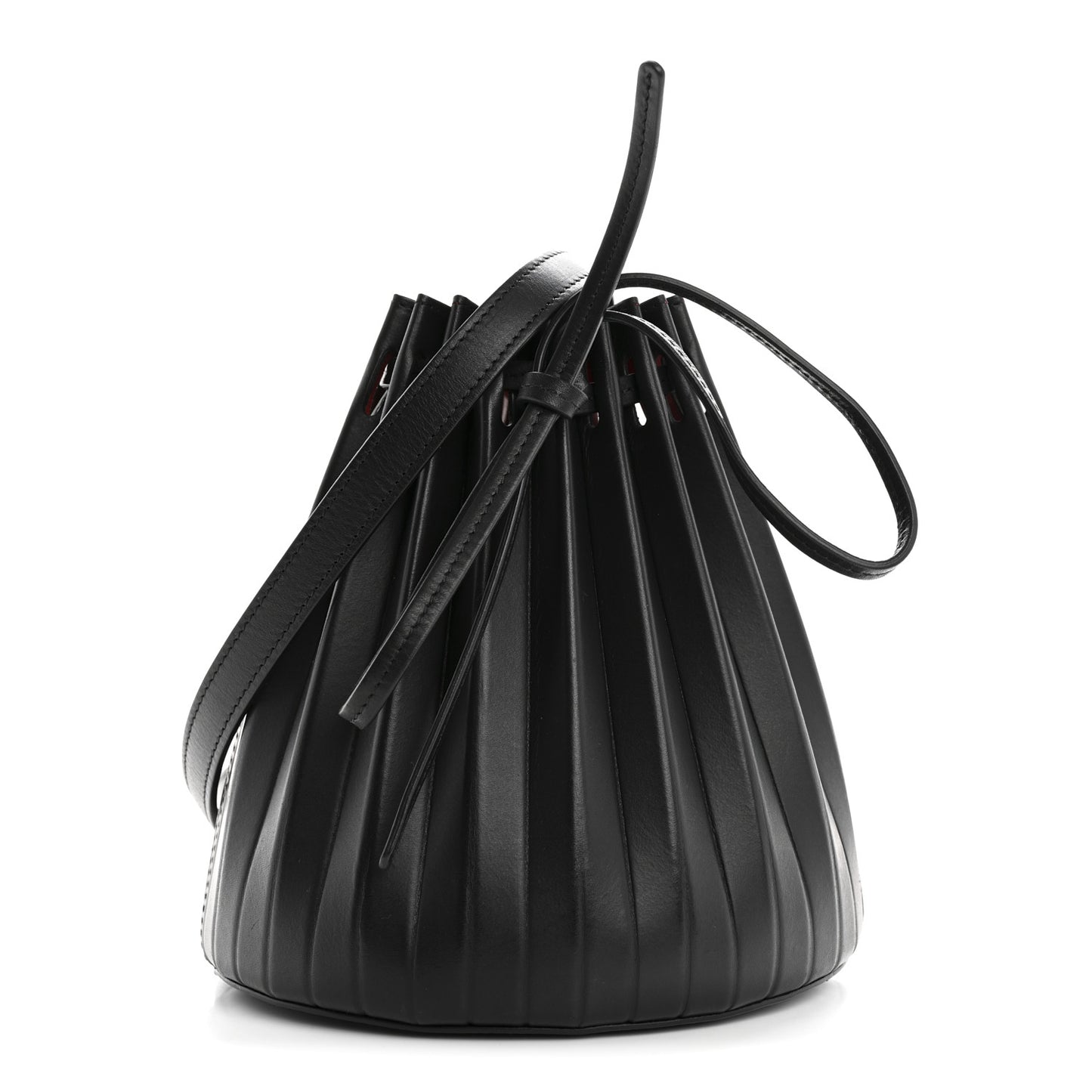 Vegetable Tanned Calfskin Pleated Mini Bucket Bag Black Flamma