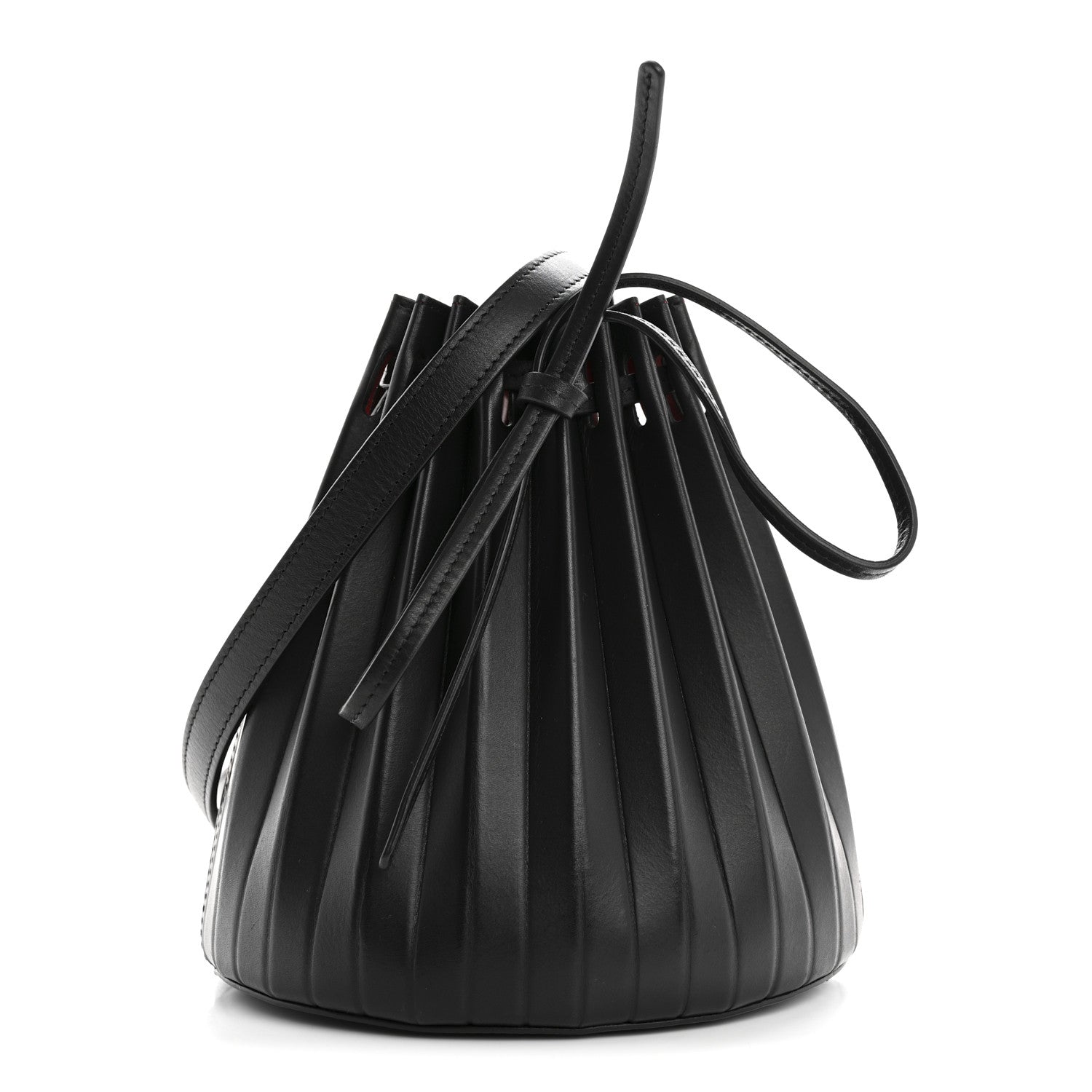 Mansur Gavriel Vegetable Tanned Calfskin Pleated Mini Bucket Bag Black Flamma 1 of 10