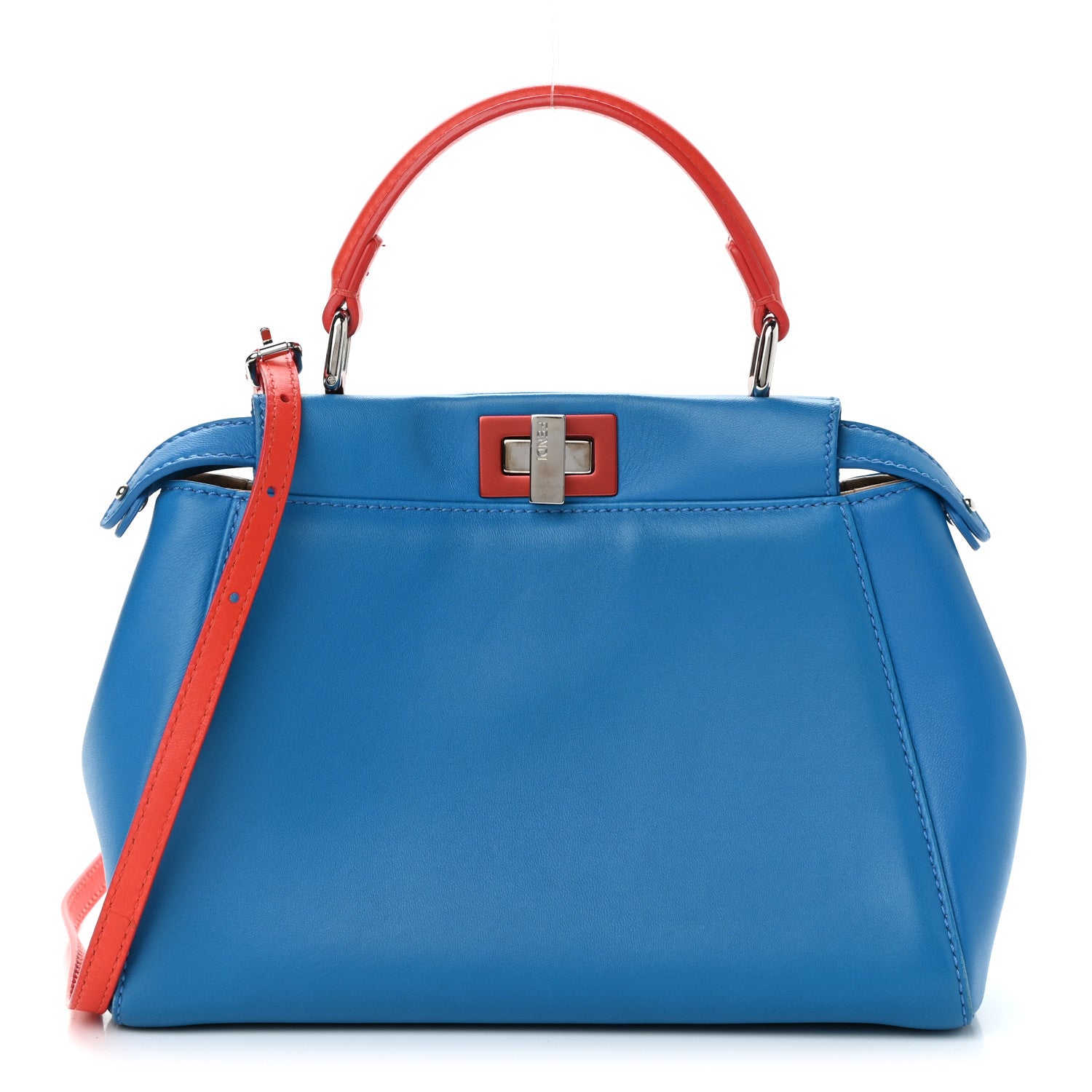 Fendi Nappa Colorblock Mini Peekaboo Iconic Satchel Blue Royal Papavero Cuoio 1 of 11