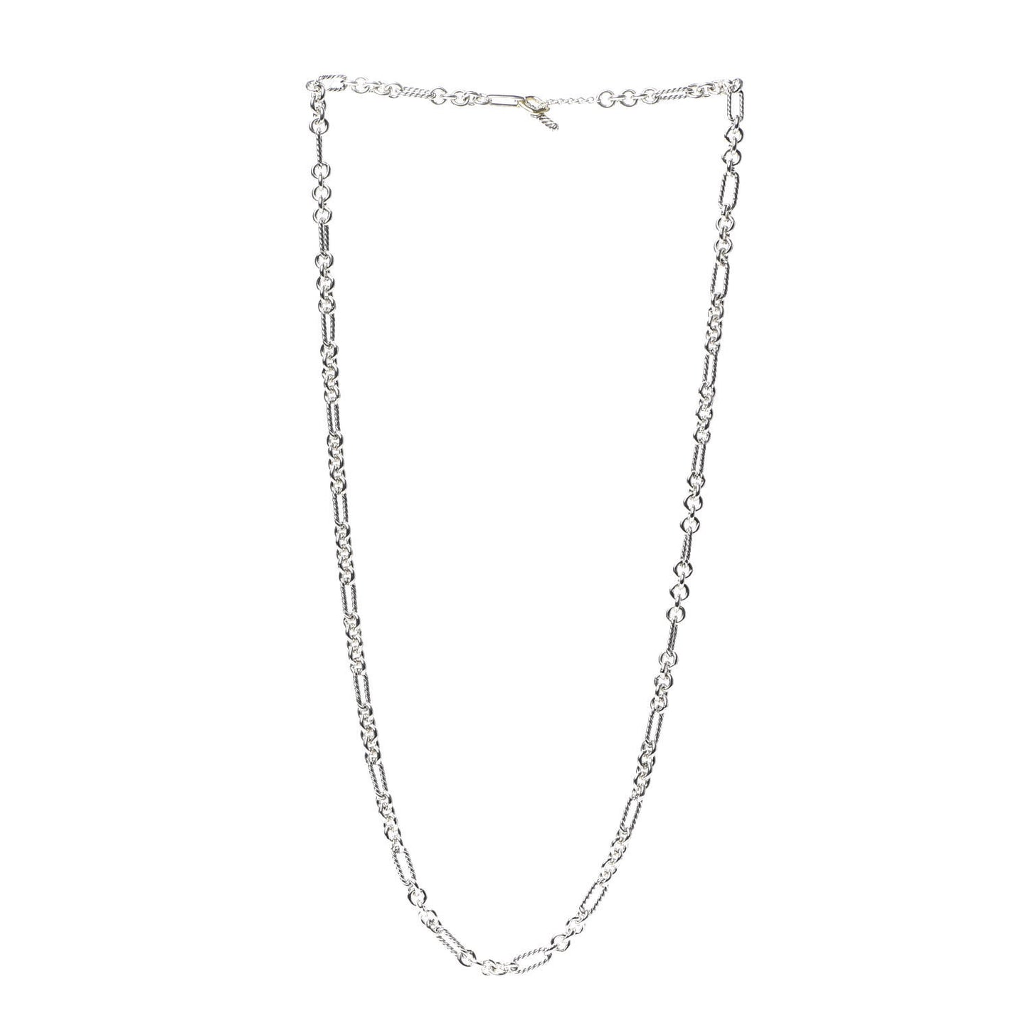 Sterling Silver 18K Yellow Gold Figaro Link Toggle Necklace