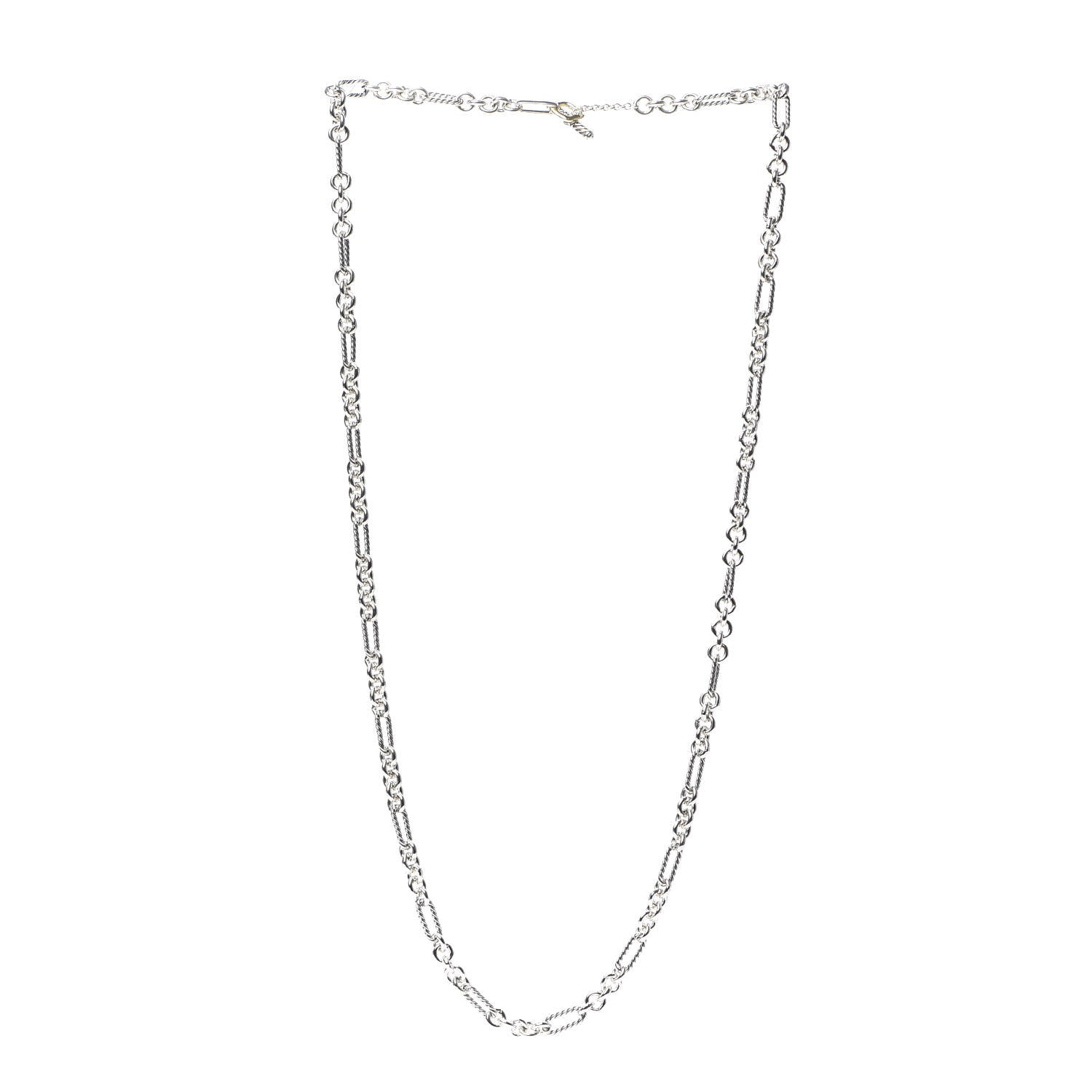 David Yurman Sterling Silver 18K Yellow Gold Figaro Link Toggle Necklace 3 of 5