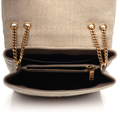 Saint Laurent Linen Y Quilted Monogram Small Loulou Chain Satchel Natural Taupe 5 of 9