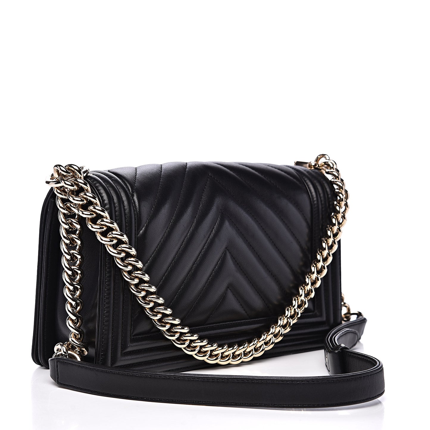 Calfskin Chevron Quilted Medium Boy Flap Black