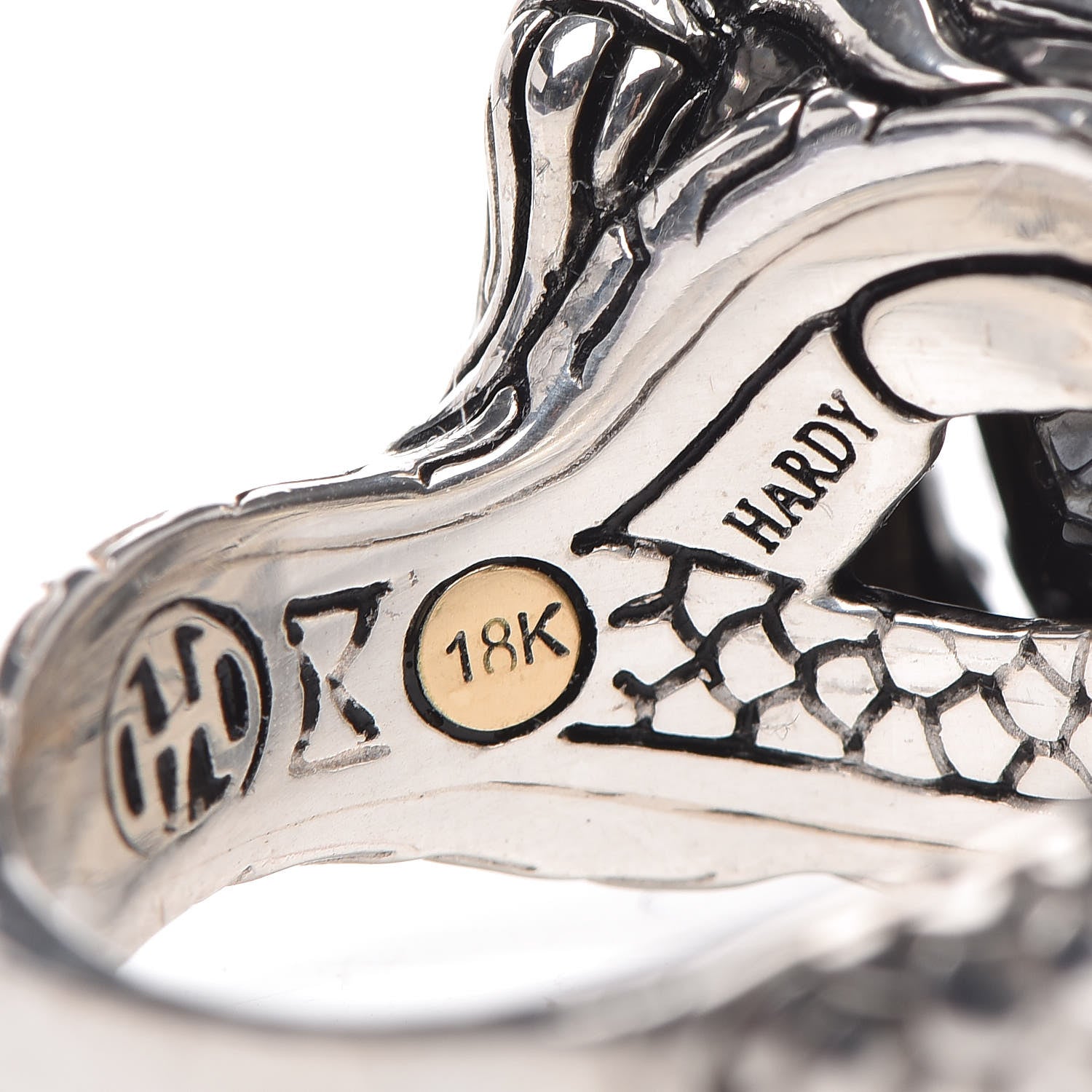 John Hardy Sterling Silver 18K Yellow Gold Hematite Naga Dragon Head Ring 57 8 6 of 7