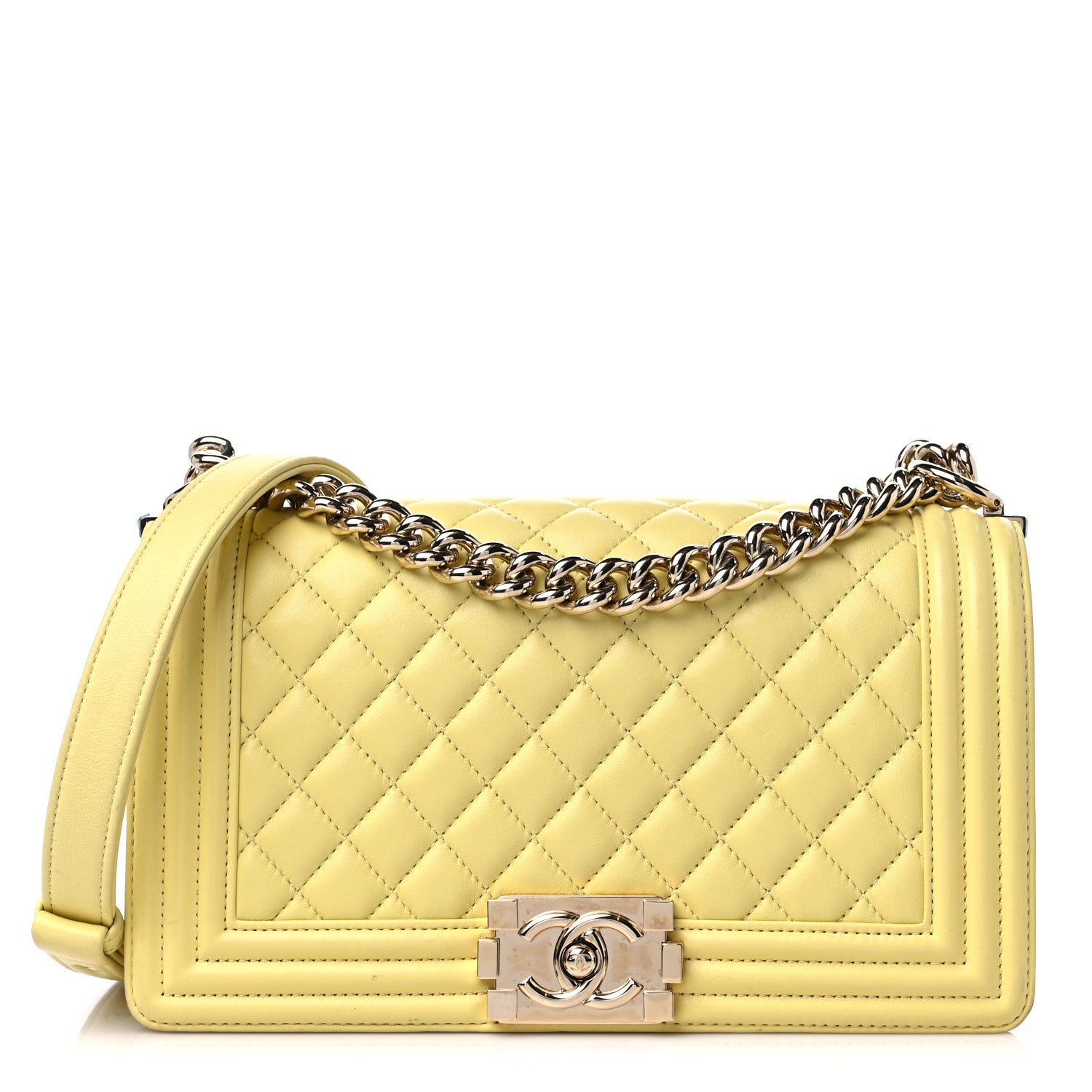 Chanel Lambskin Quilted Medium Boy Flap Yellow 1 of 17