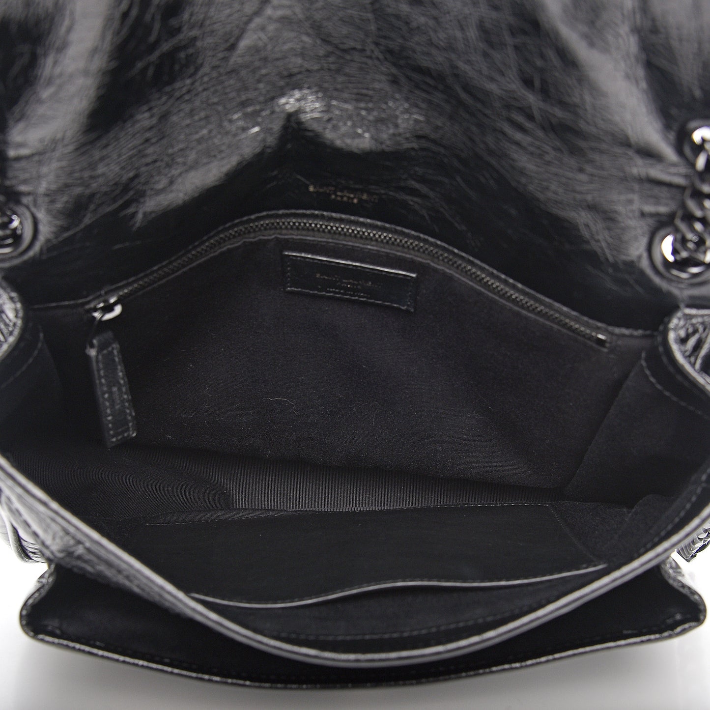 Crinkled Calfskin Matelasse Monogram Medium Niki Chain Satchel Black