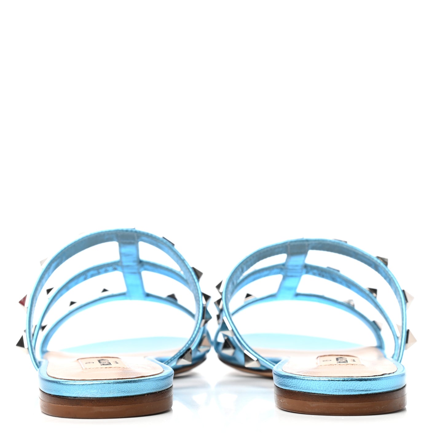 Metallic Nappa Rockstud Caged Flat Slide Sandals 36.5 Cerulean