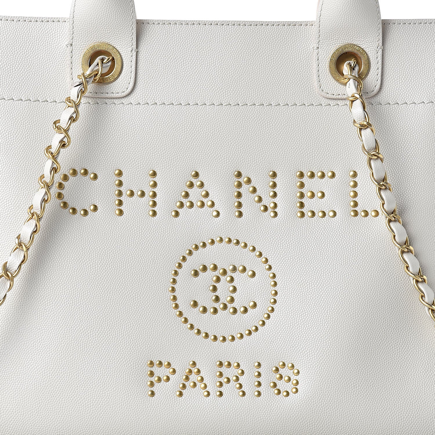 Chanel Caviar Small Studded Deauville Tote Ivory 8 of 12