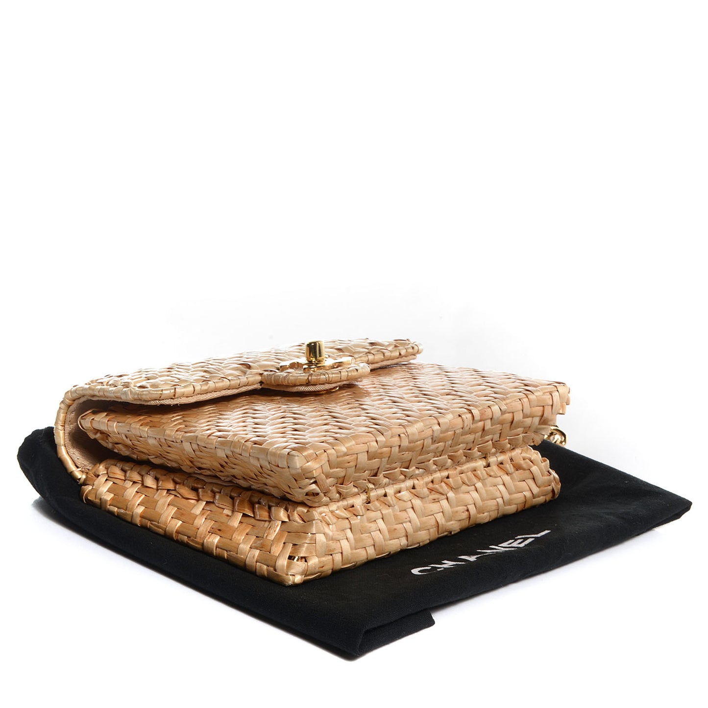 Woven Straw Mini Flap Beige