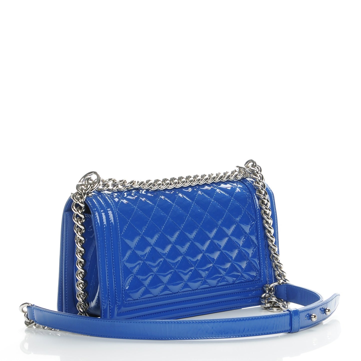 Patent Calfskin Medium Plexiglass Boy Flap Blue