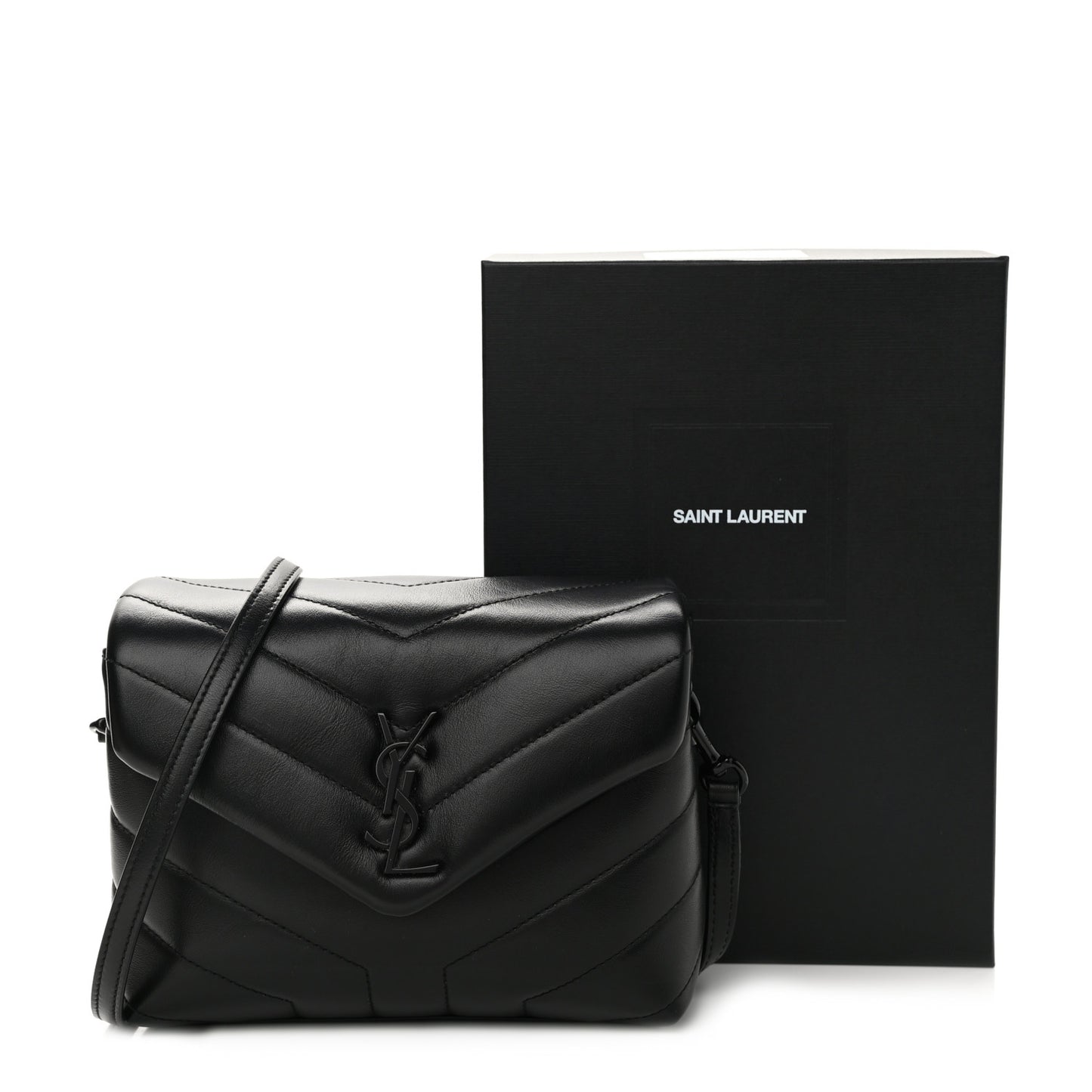 Calfskin Y Quilted Monogram Toy Loulou Crossbody Bag Black