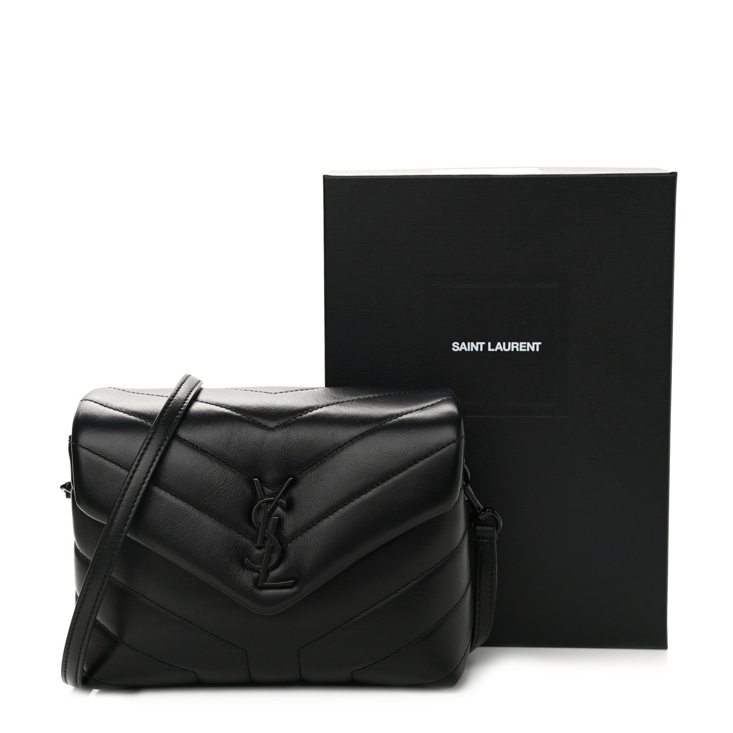 Saint Laurent Calfskin Y Quilted Monogram Toy Loulou Crossbody Bag Black 12 of 12