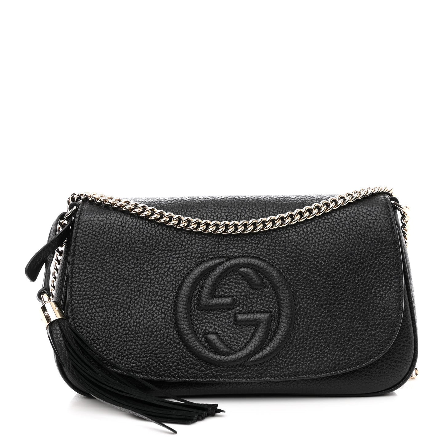 Pebbled Calfskin Medium Soho Flap Crossbody Black
