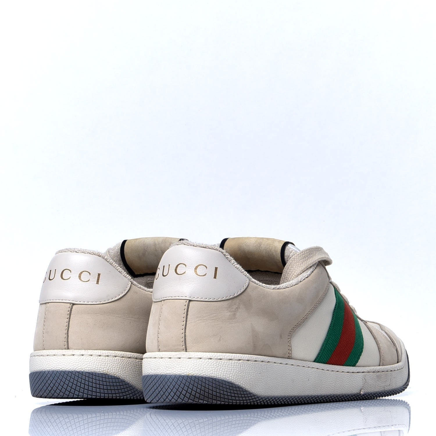 Gucci Nylon Nubuck Web Womens Screener Sneakers 41 Mystic White Dusty Milk 2 of 5