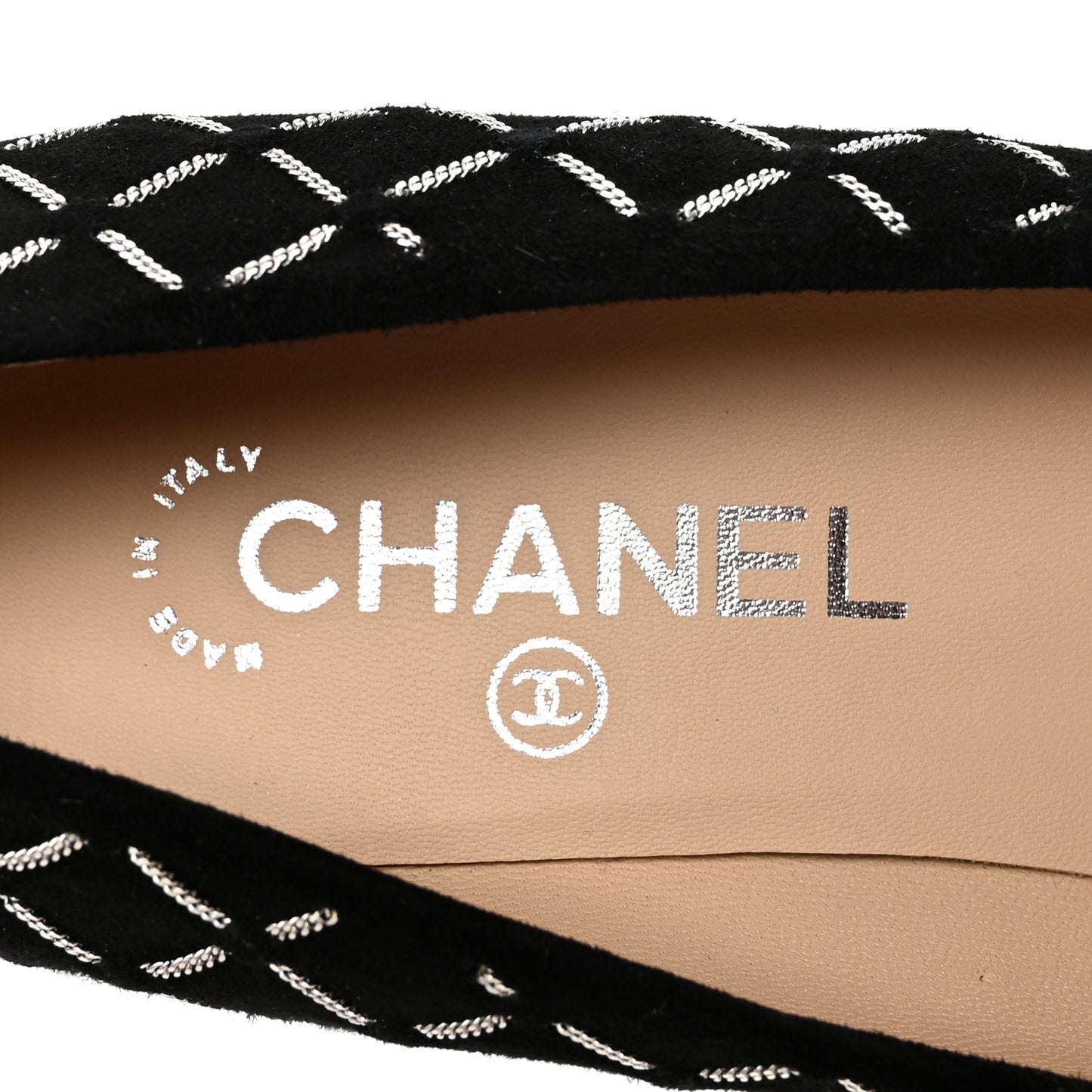 Kid Suede Chain Quilted Pumps 40 Black