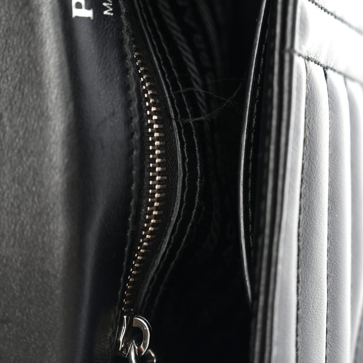 Prada Soft Calfskin Impunture Diagramme Medium Chain Flap Shoulder Bag Black 6 of 12