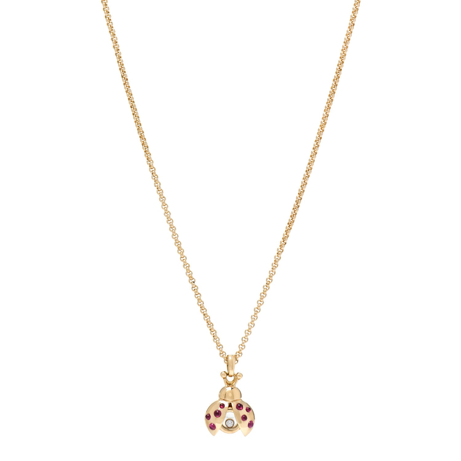 Chopard 18K Yellow Gold Diamond Ruby Happy Diamonds Ladybug Pendant Necklace 1 of 7