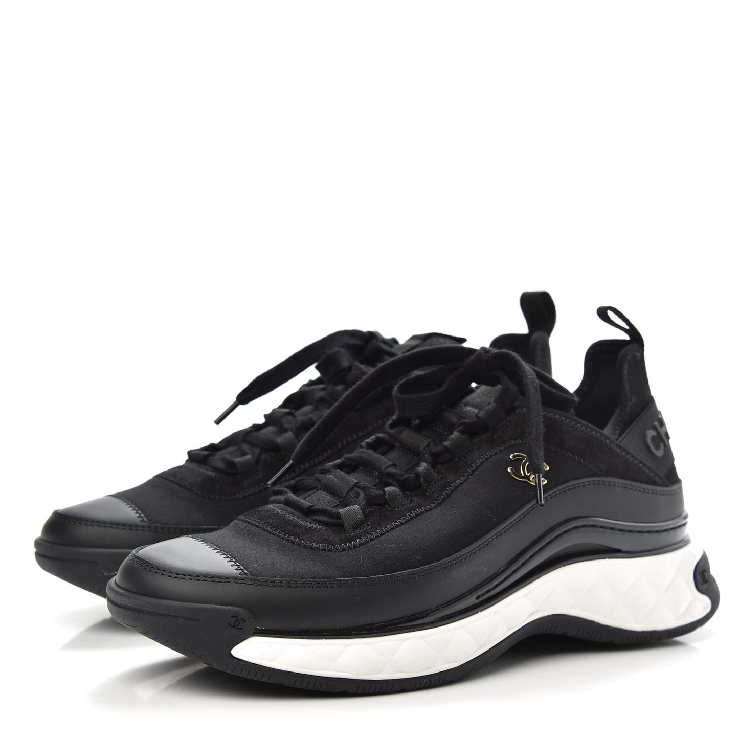 Velvet Calfskin Mixed Fibers CC Sneakers 41 Black