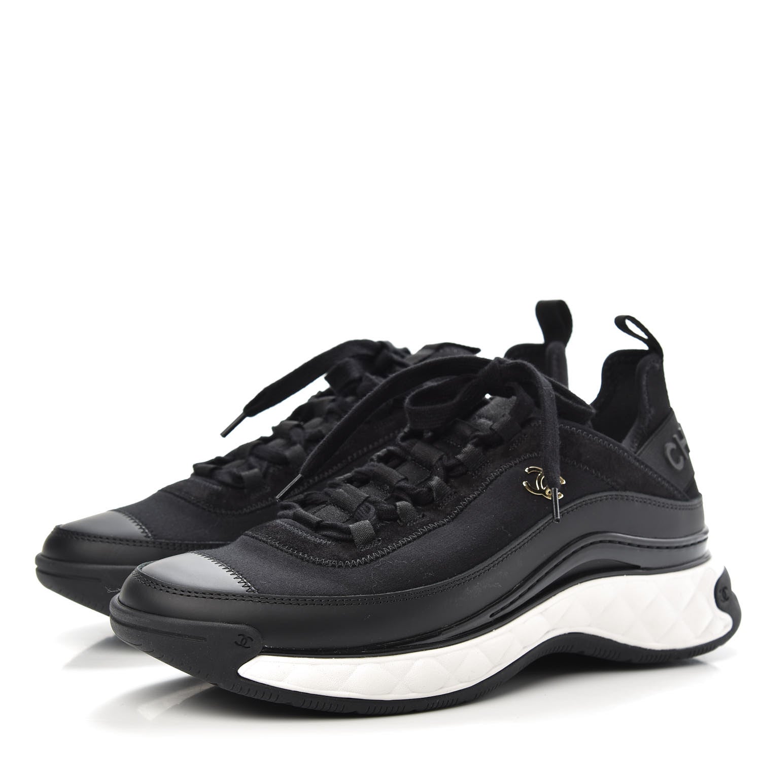 Chanel Velvet Calfskin Mixed Fibers CC Sneakers 41 Black 3 of 9
